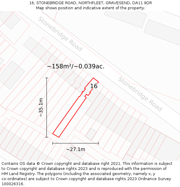 16, STONEBRIDGE ROAD, NORTHFLEET, GRAVESEND, DA11 9DR: Plot and title map