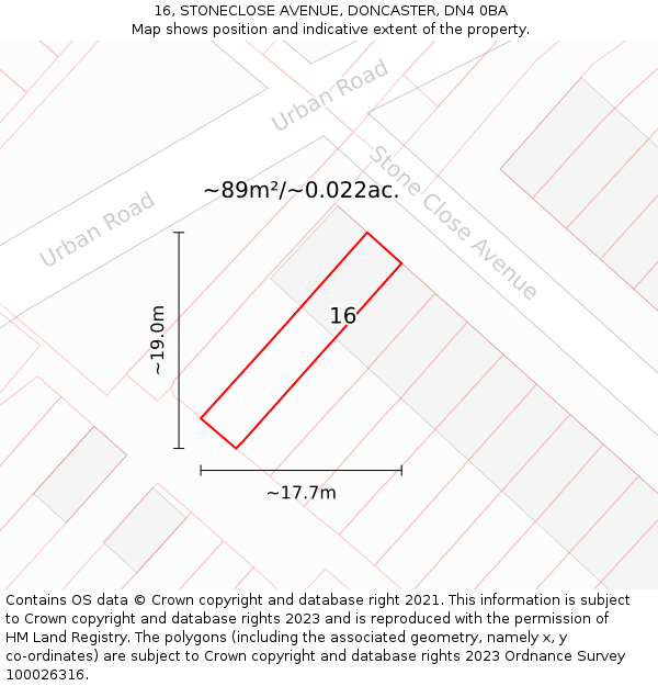 16, STONECLOSE AVENUE, DONCASTER, DN4 0BA: Plot and title map