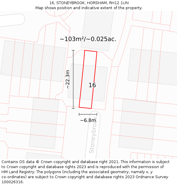 16, STONEYBROOK, HORSHAM, RH12 1UN: Plot and title map