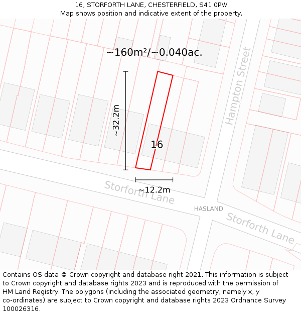 16, STORFORTH LANE, CHESTERFIELD, S41 0PW: Plot and title map
