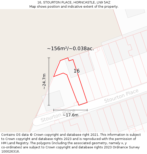 16, STOURTON PLACE, HORNCASTLE, LN9 5AZ: Plot and title map