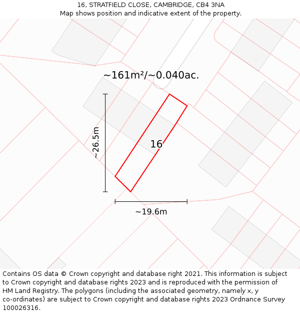16, STRATFIELD CLOSE, CAMBRIDGE, CB4 3NA: Plot and title map
