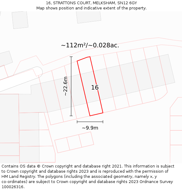 16, STRATTONS COURT, MELKSHAM, SN12 6GY: Plot and title map