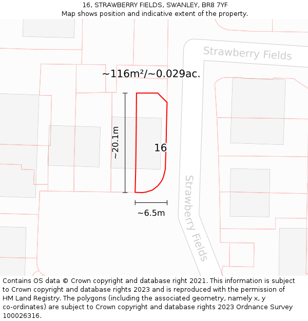 16, STRAWBERRY FIELDS, SWANLEY, BR8 7YF: Plot and title map