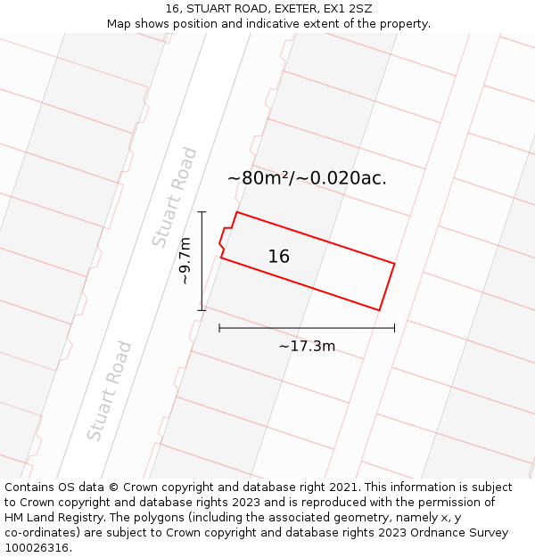 16, STUART ROAD, EXETER, EX1 2SZ: Plot and title map