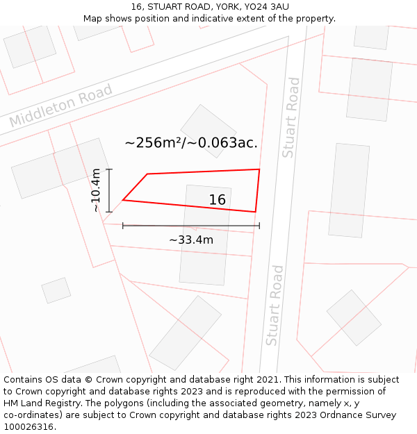 16, STUART ROAD, YORK, YO24 3AU: Plot and title map