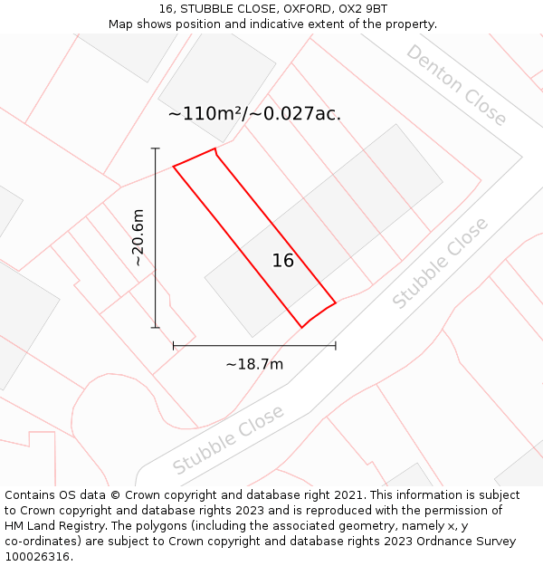 16, STUBBLE CLOSE, OXFORD, OX2 9BT: Plot and title map