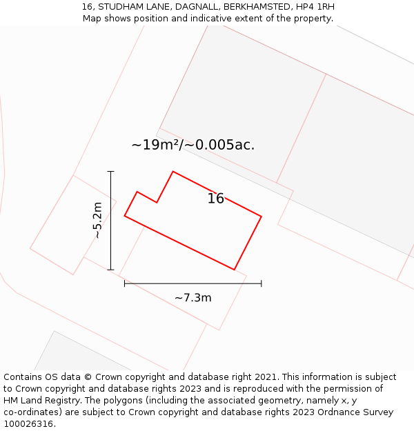 16, STUDHAM LANE, DAGNALL, BERKHAMSTED, HP4 1RH: Plot and title map