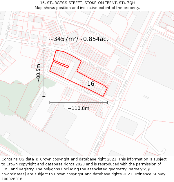 16, STURGESS STREET, STOKE-ON-TRENT, ST4 7QH: Plot and title map
