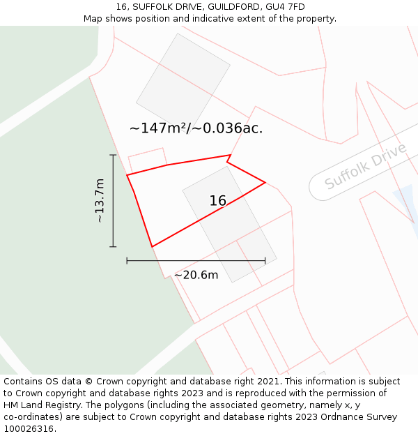 16, SUFFOLK DRIVE, GUILDFORD, GU4 7FD: Plot and title map