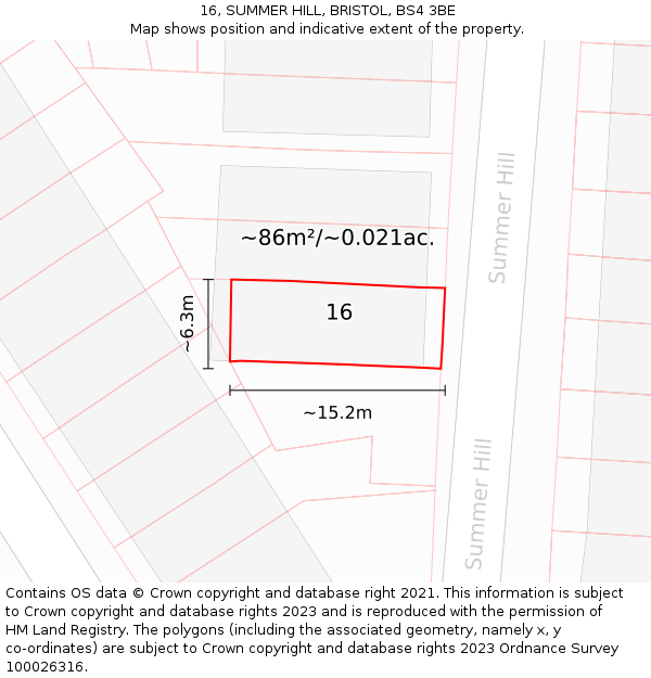 16, SUMMER HILL, BRISTOL, BS4 3BE: Plot and title map