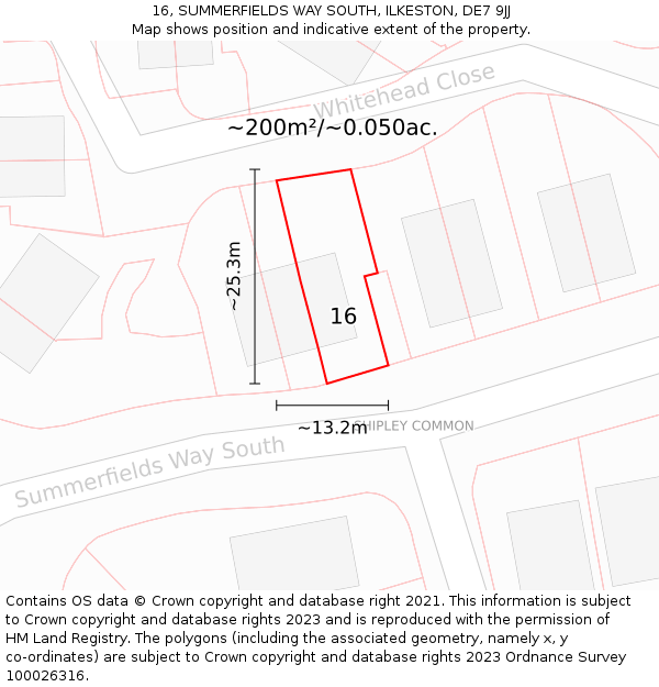 16, SUMMERFIELDS WAY SOUTH, ILKESTON, DE7 9JJ: Plot and title map