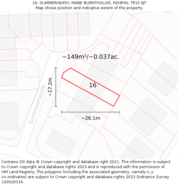 16, SUMMERHEATH, MABE BURNTHOUSE, PENRYN, TR10 9JT: Plot and title map