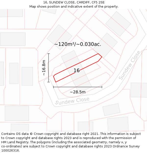 16, SUNDEW CLOSE, CARDIFF, CF5 2SE: Plot and title map