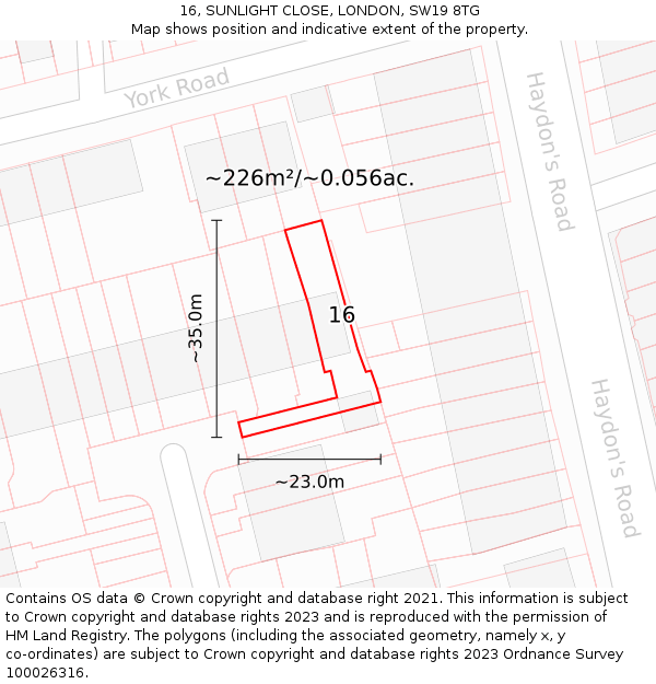 16, SUNLIGHT CLOSE, LONDON, SW19 8TG: Plot and title map