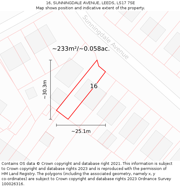 16, SUNNINGDALE AVENUE, LEEDS, LS17 7SE: Plot and title map