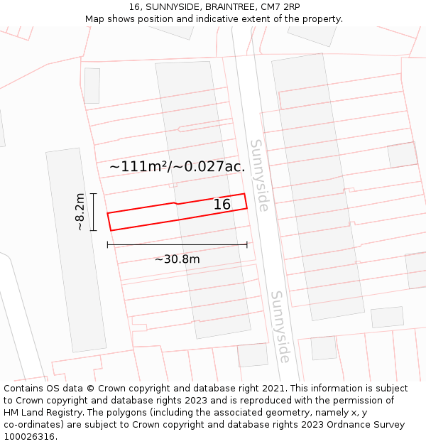16, SUNNYSIDE, BRAINTREE, CM7 2RP: Plot and title map
