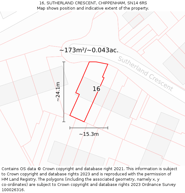 16, SUTHERLAND CRESCENT, CHIPPENHAM, SN14 6RS: Plot and title map