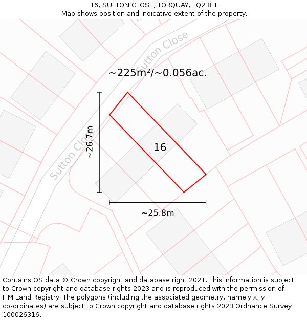 16, SUTTON CLOSE, TORQUAY, TQ2 8LL: Plot and title map
