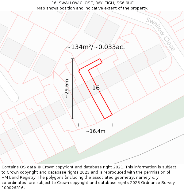 16, SWALLOW CLOSE, RAYLEIGH, SS6 9UE: Plot and title map