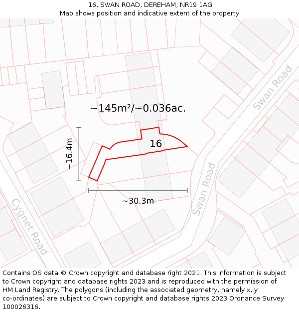 16, SWAN ROAD, DEREHAM, NR19 1AG: Plot and title map