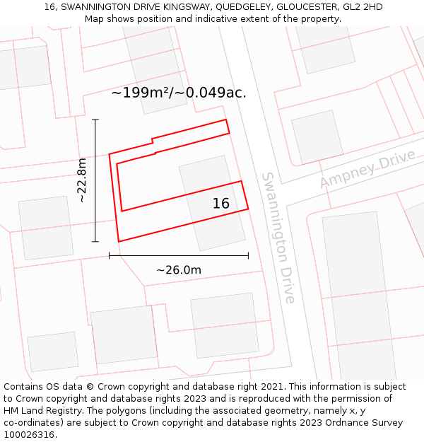 16, SWANNINGTON DRIVE KINGSWAY, QUEDGELEY, GLOUCESTER, GL2 2HD: Plot and title map