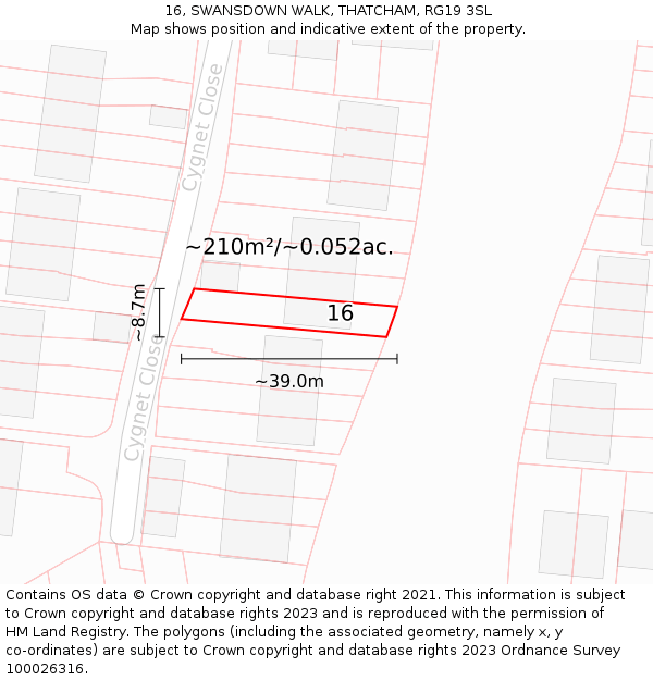 16, SWANSDOWN WALK, THATCHAM, RG19 3SL: Plot and title map