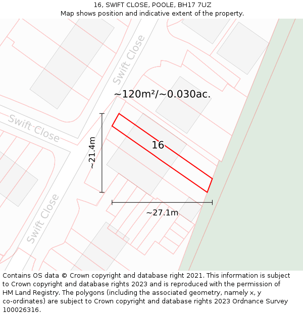 16, SWIFT CLOSE, POOLE, BH17 7UZ: Plot and title map