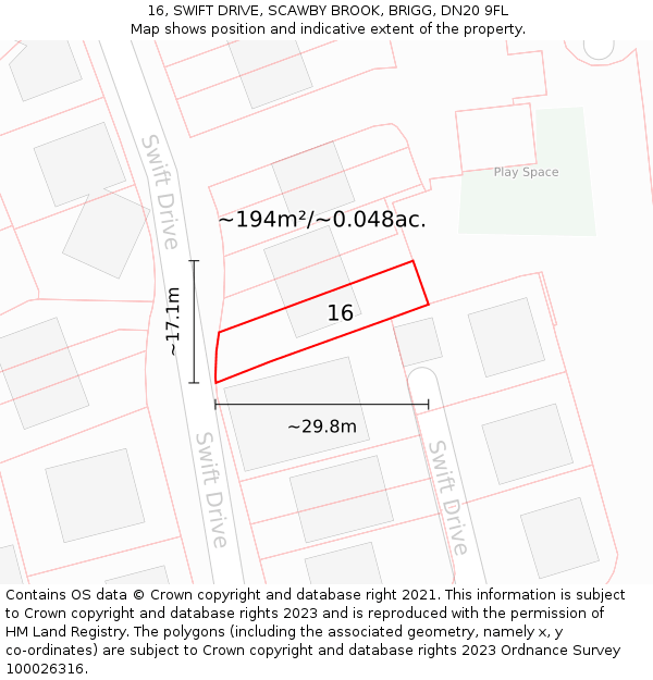 16, SWIFT DRIVE, SCAWBY BROOK, BRIGG, DN20 9FL: Plot and title map