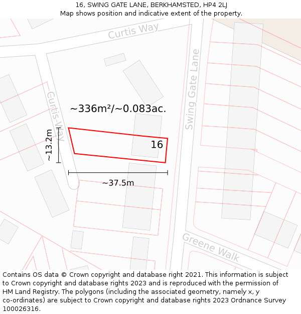 16, SWING GATE LANE, BERKHAMSTED, HP4 2LJ: Plot and title map