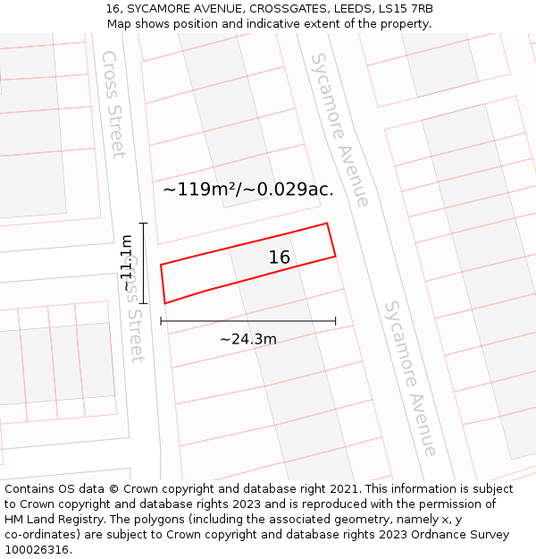 16, SYCAMORE AVENUE, CROSSGATES, LEEDS, LS15 7RB: Plot and title map