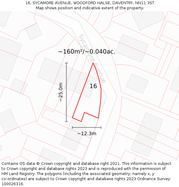 16, SYCAMORE AVENUE, WOODFORD HALSE, DAVENTRY, NN11 3ST: Plot and title map