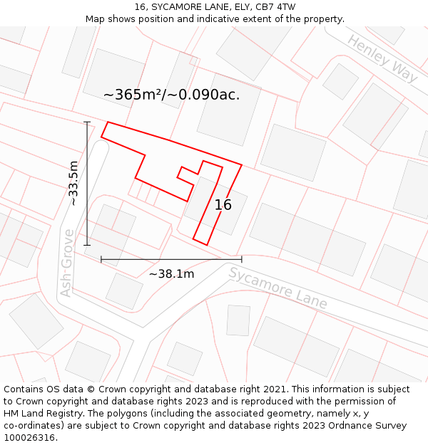 16, SYCAMORE LANE, ELY, CB7 4TW: Plot and title map