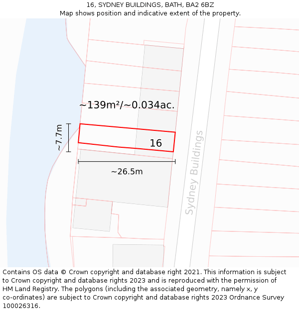 16, SYDNEY BUILDINGS, BATH, BA2 6BZ: Plot and title map