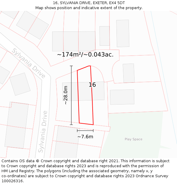 16, SYLVANIA DRIVE, EXETER, EX4 5DT: Plot and title map