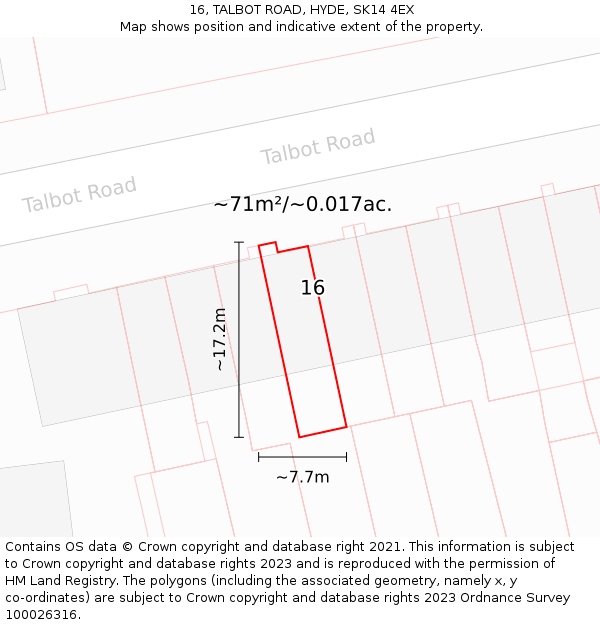 16, TALBOT ROAD, HYDE, SK14 4EX: Plot and title map