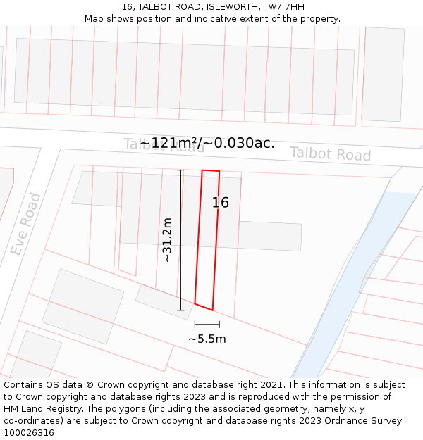 16, TALBOT ROAD, ISLEWORTH, TW7 7HH: Plot and title map
