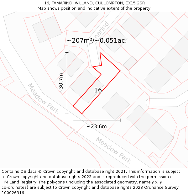 16, TAMARIND, WILLAND, CULLOMPTON, EX15 2SR: Plot and title map