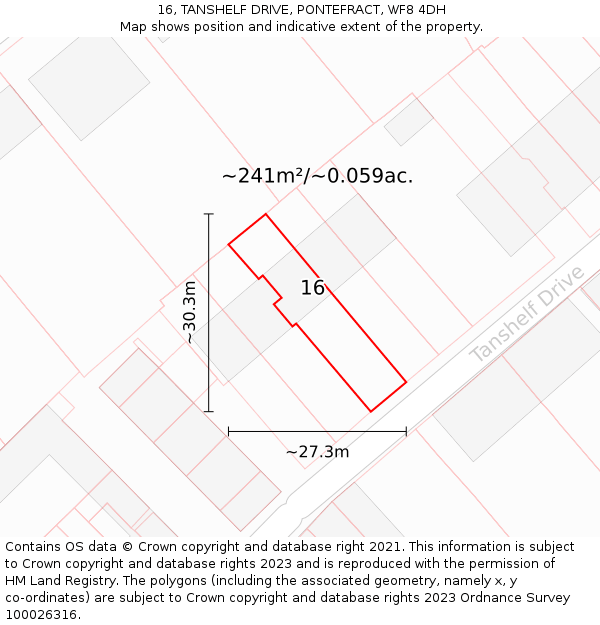 16, TANSHELF DRIVE, PONTEFRACT, WF8 4DH: Plot and title map