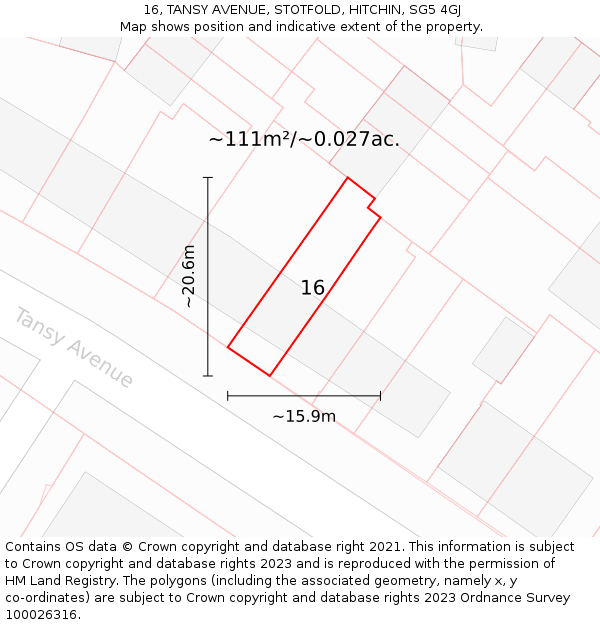 16, TANSY AVENUE, STOTFOLD, HITCHIN, SG5 4GJ: Plot and title map