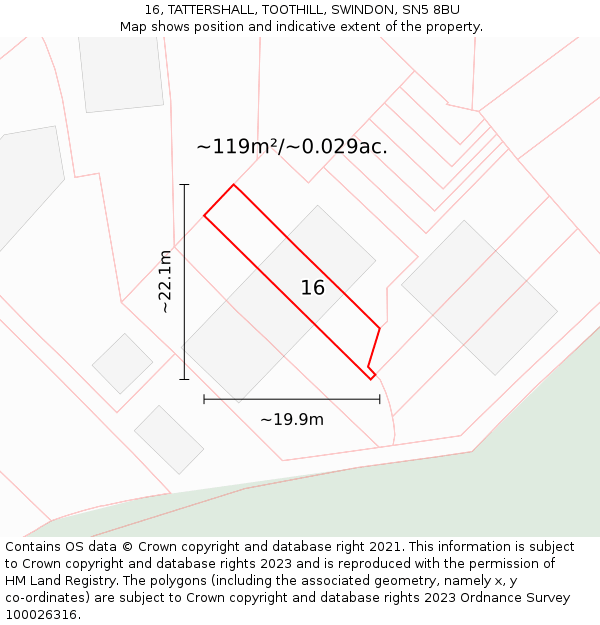 16, TATTERSHALL, TOOTHILL, SWINDON, SN5 8BU: Plot and title map