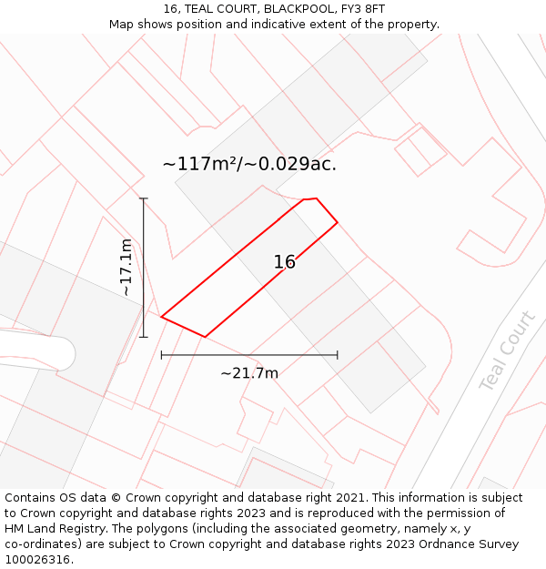 16, TEAL COURT, BLACKPOOL, FY3 8FT: Plot and title map