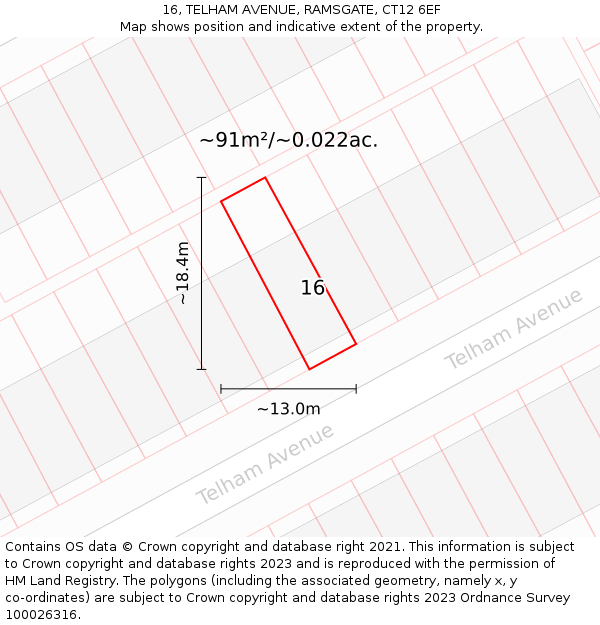 16, TELHAM AVENUE, RAMSGATE, CT12 6EF: Plot and title map