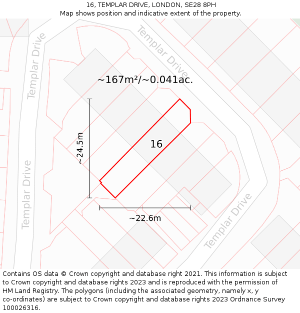 16, TEMPLAR DRIVE, LONDON, SE28 8PH: Plot and title map