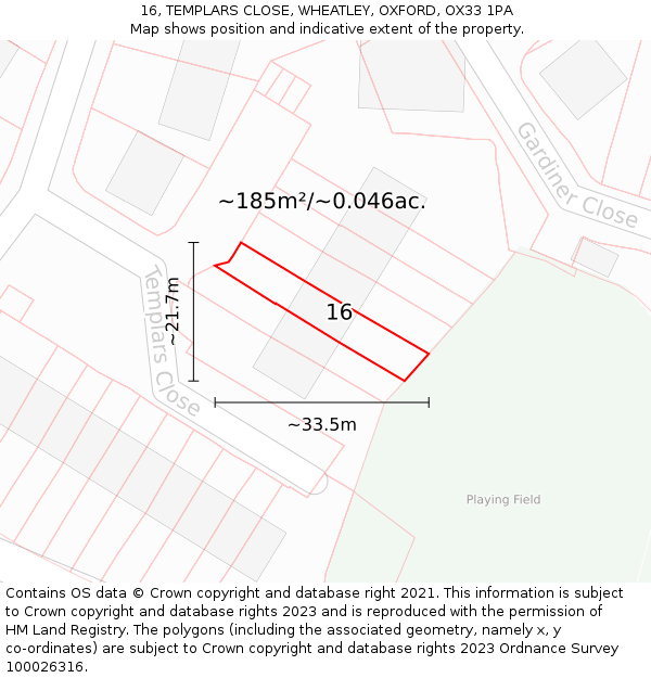 16, TEMPLARS CLOSE, WHEATLEY, OXFORD, OX33 1PA: Plot and title map
