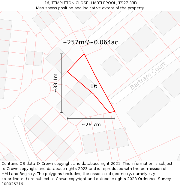 16, TEMPLETON CLOSE, HARTLEPOOL, TS27 3RB: Plot and title map