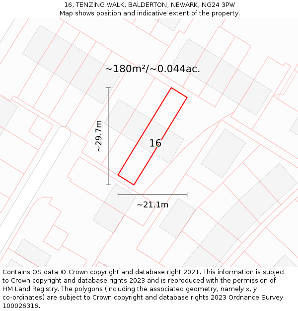 16, TENZING WALK, BALDERTON, NEWARK, NG24 3PW: Plot and title map