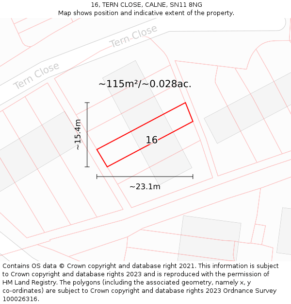 16, TERN CLOSE, CALNE, SN11 8NG: Plot and title map