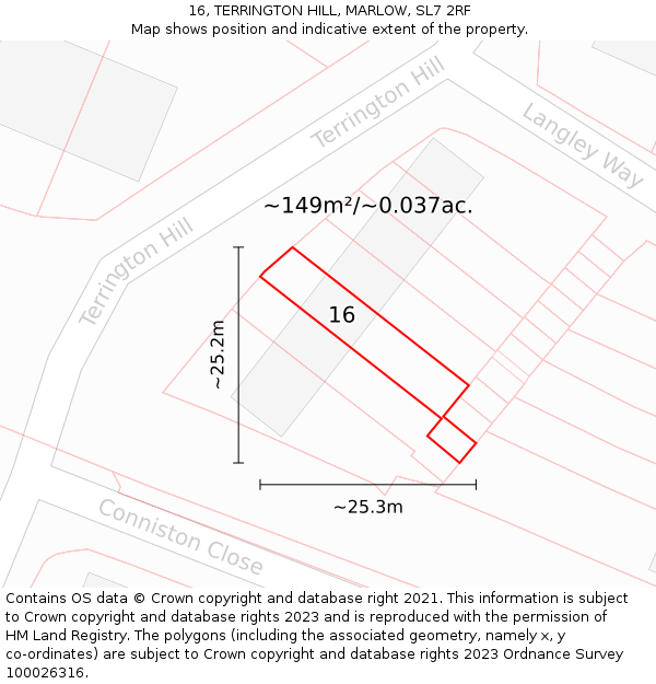 16, TERRINGTON HILL, MARLOW, SL7 2RF: Plot and title map