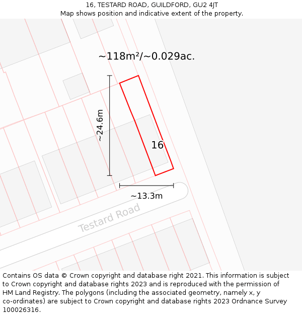 16, TESTARD ROAD, GUILDFORD, GU2 4JT: Plot and title map